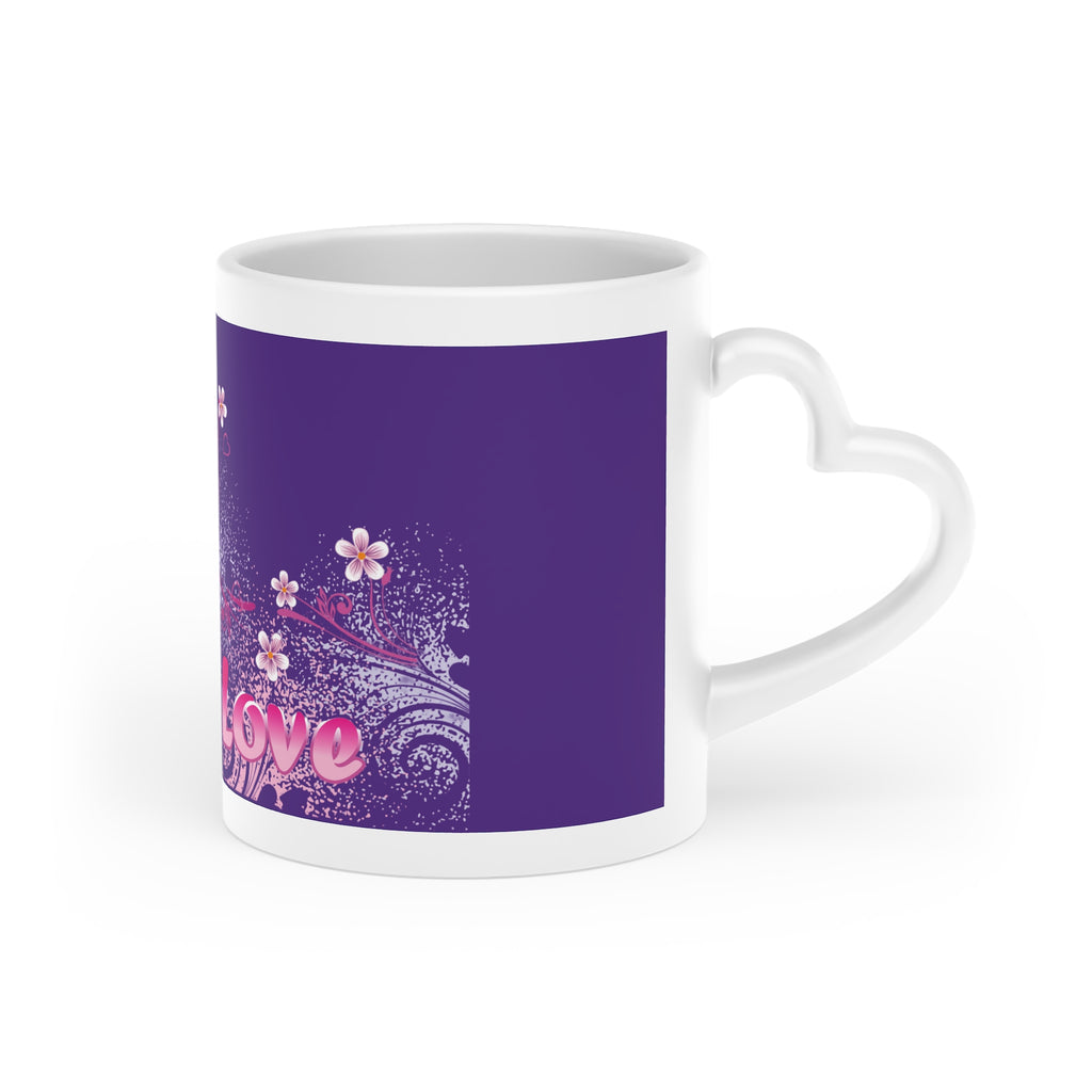 Love Heart Floral Mug — Purple Romance Coffee Cup ("Love")