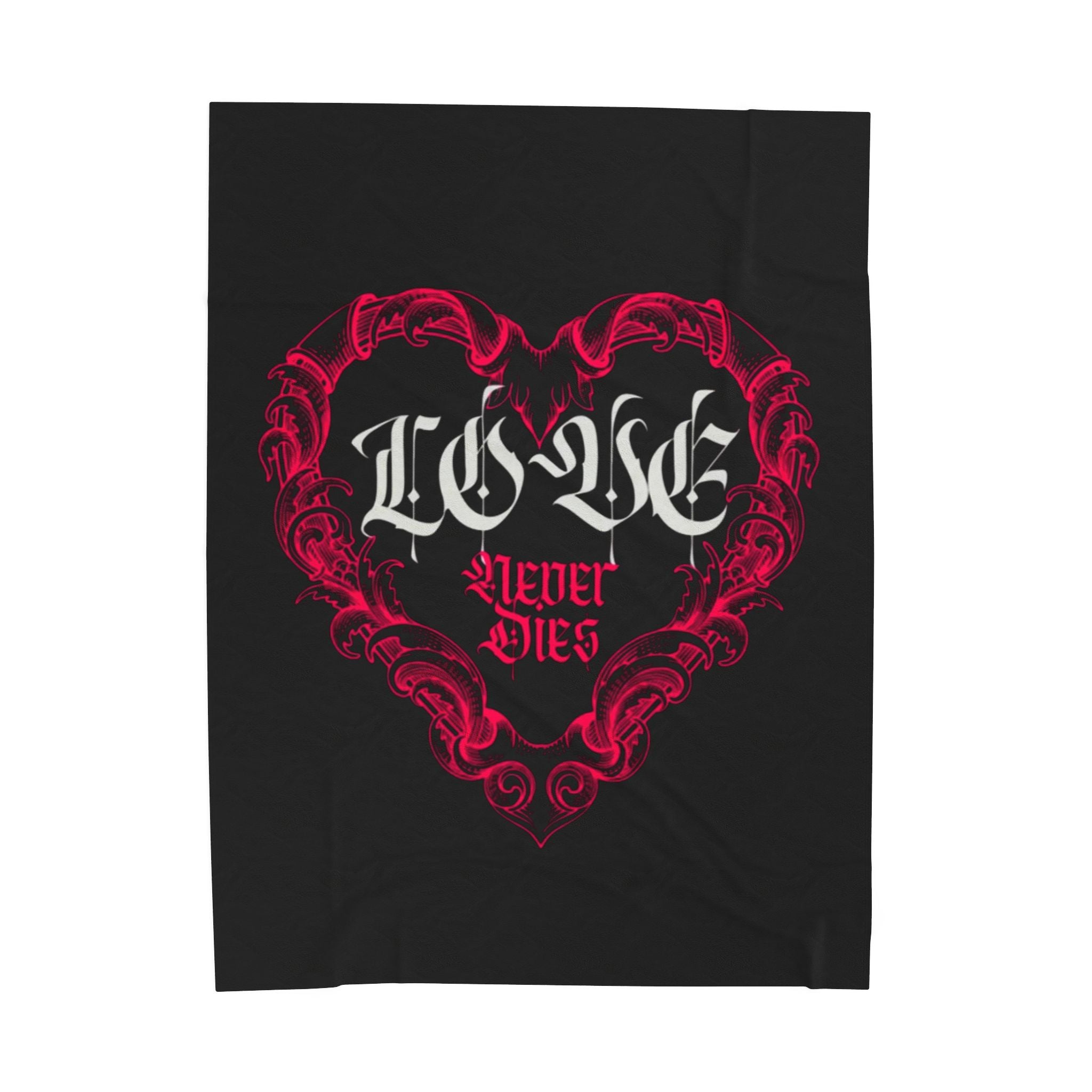 Velveteen Plush Blanket — Gothic "Love Never Dies" Heart Throw