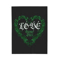 Velveteen Plush Blanket – Green Ornate Heart “Love Never Dies” Throw