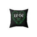 Love Never Dies pillow | Green Victorian heart design
