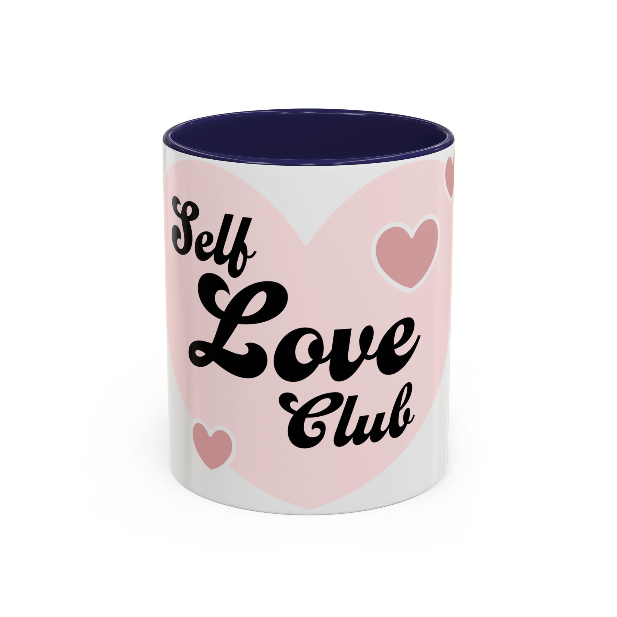 Self Love Club Coffee Mug — Pink Heart Accent Ceramic Mug (11/15oz)