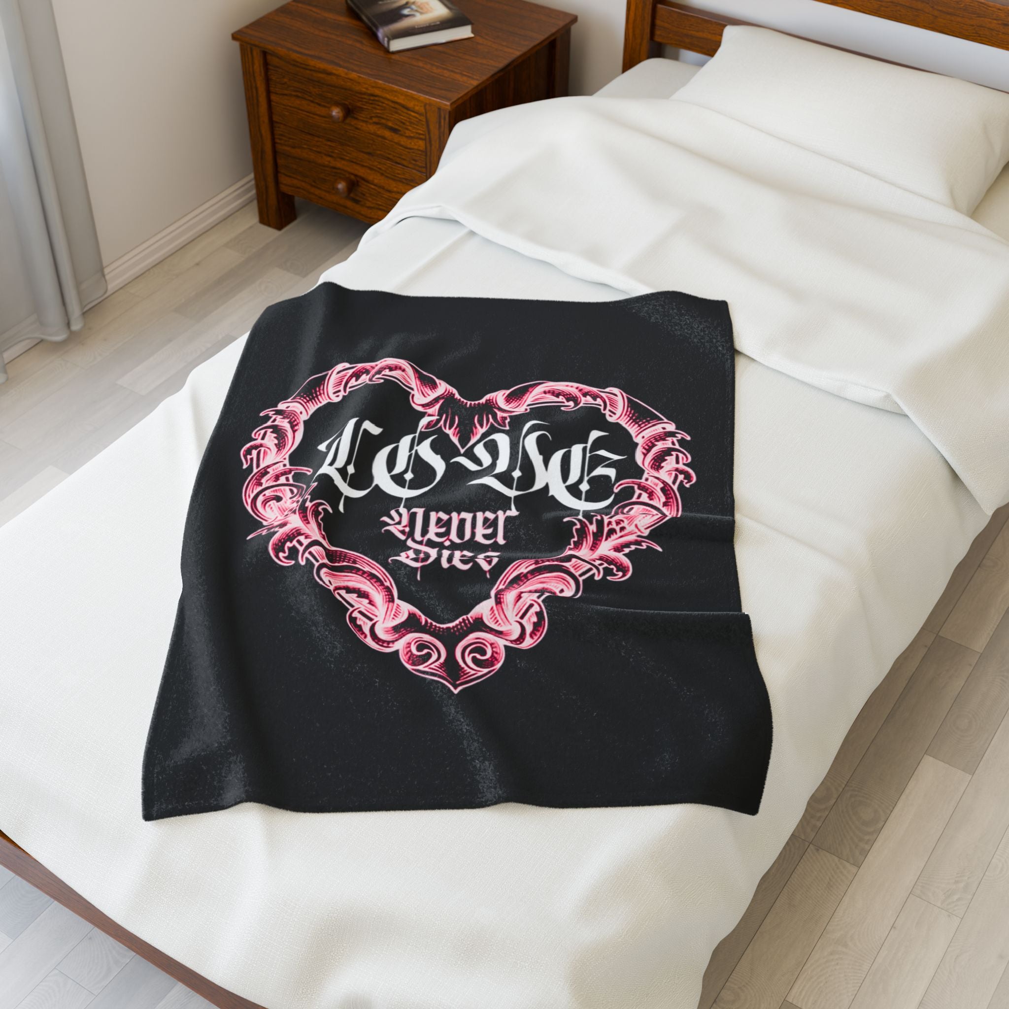 Velveteen Blanket — 'Love Never Dies' Gothic Heart Plush Throw
