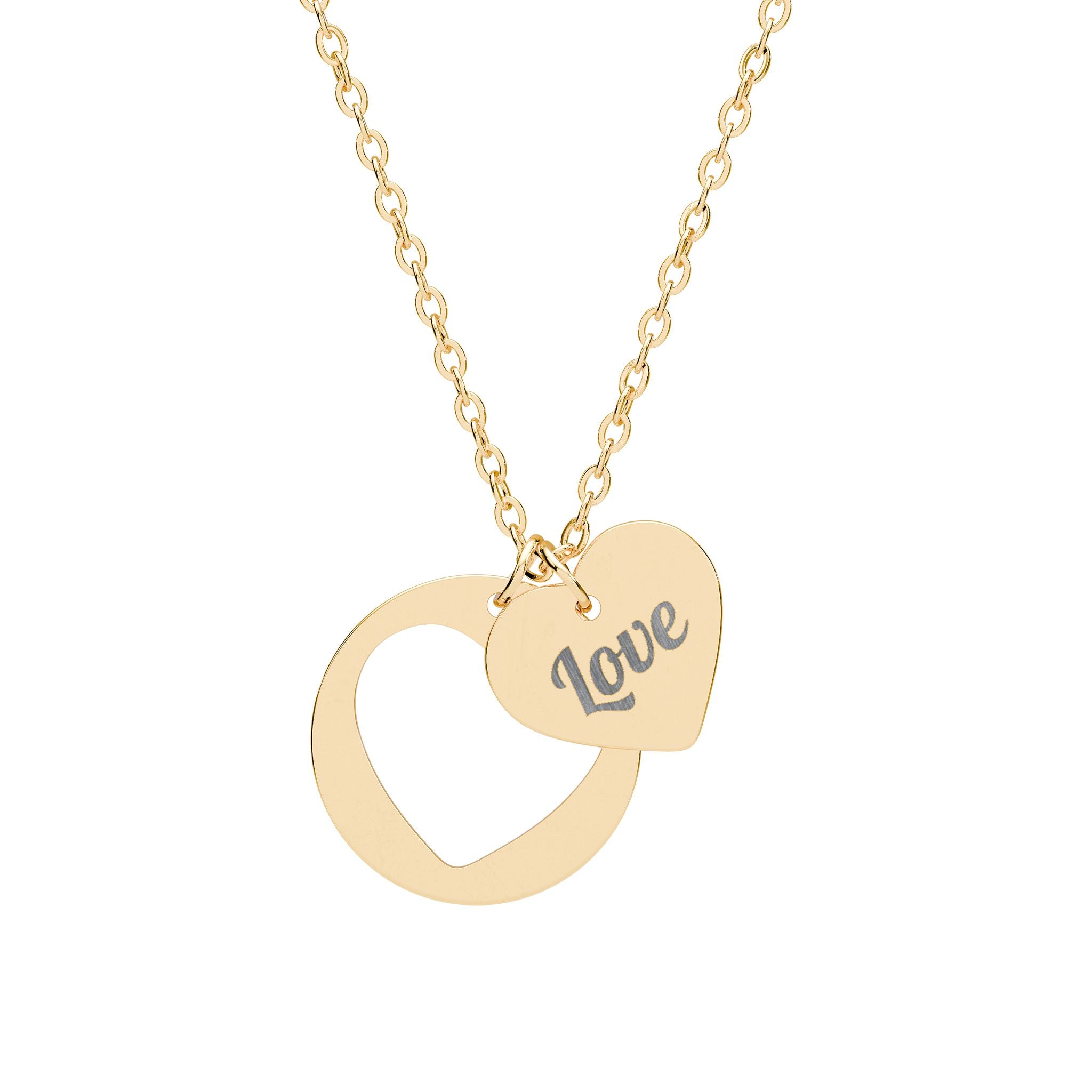 Love Engraved Heart Cutout Necklace | Heart Pendant Necklace