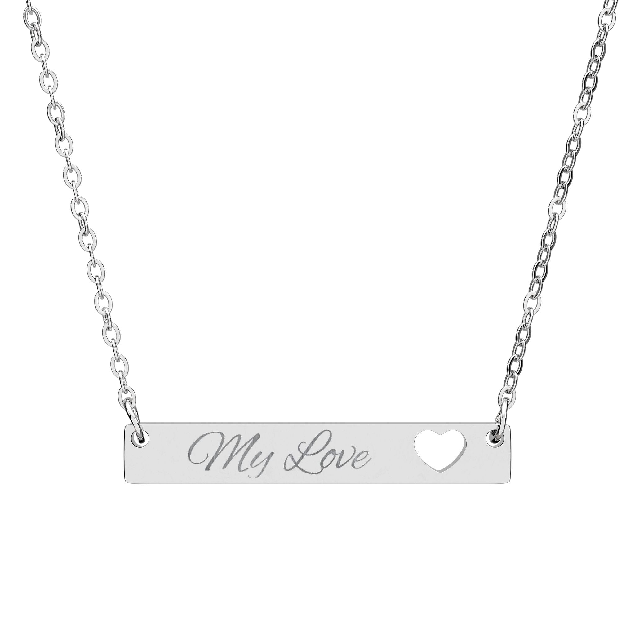 Cutout Heart Bar Necklace Engraved Name Bar | Personalized Bar Necklace