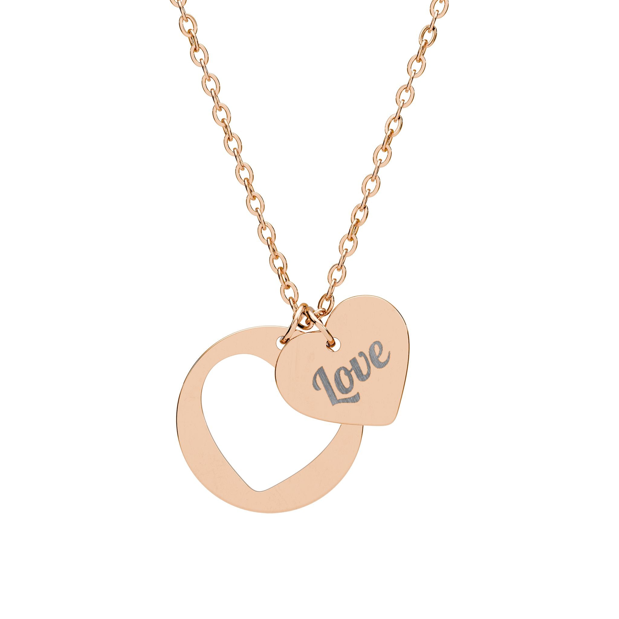 Love Engraved Heart Cutout Necklace | Heart Pendant Necklace