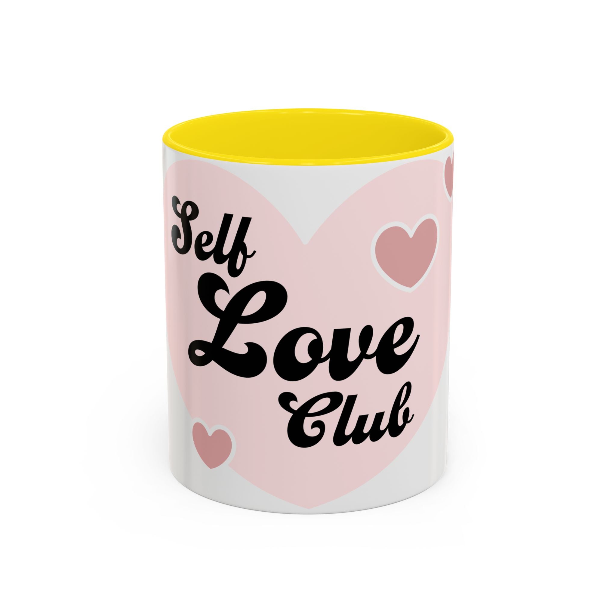 Self Love Club Coffee Mug — Pink Heart Accent Ceramic Mug (11/15oz)