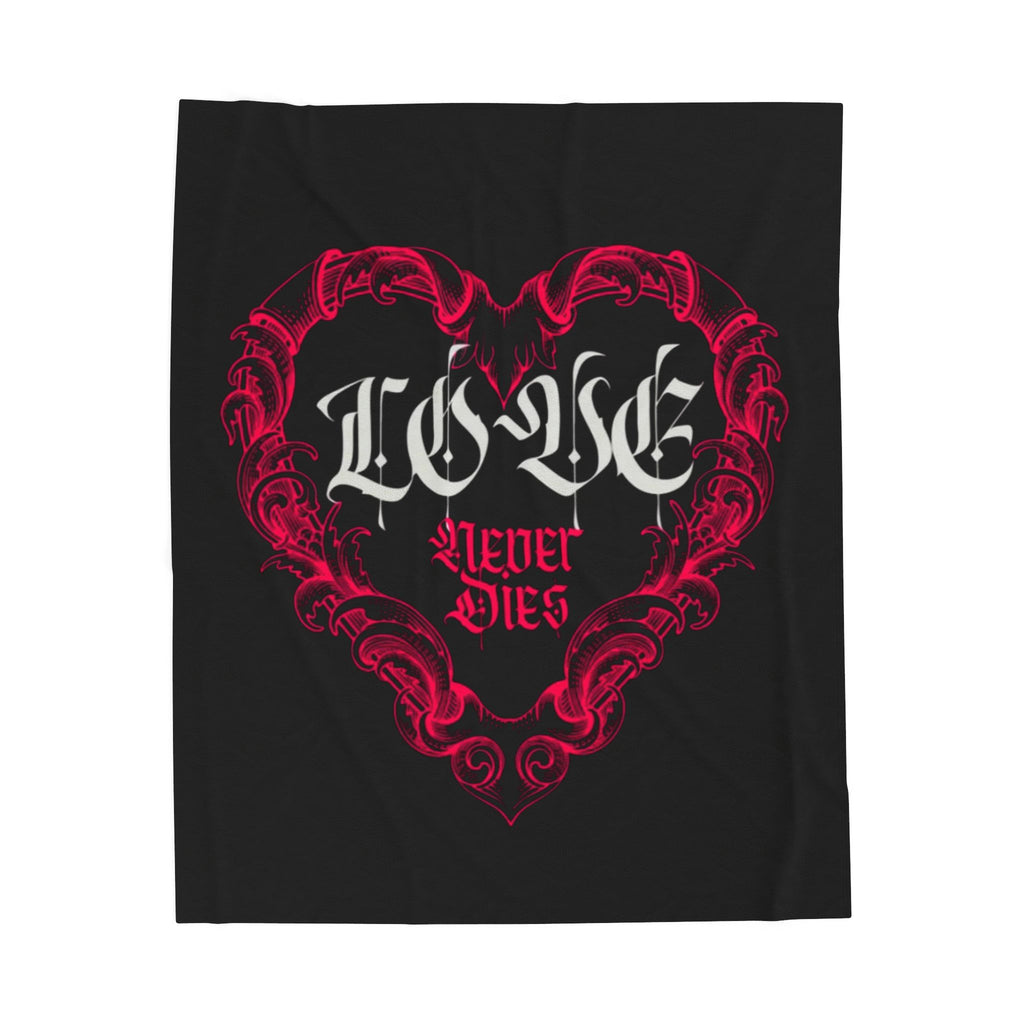 Velveteen Plush Blanket — Gothic "Love Never Dies" Heart Throw