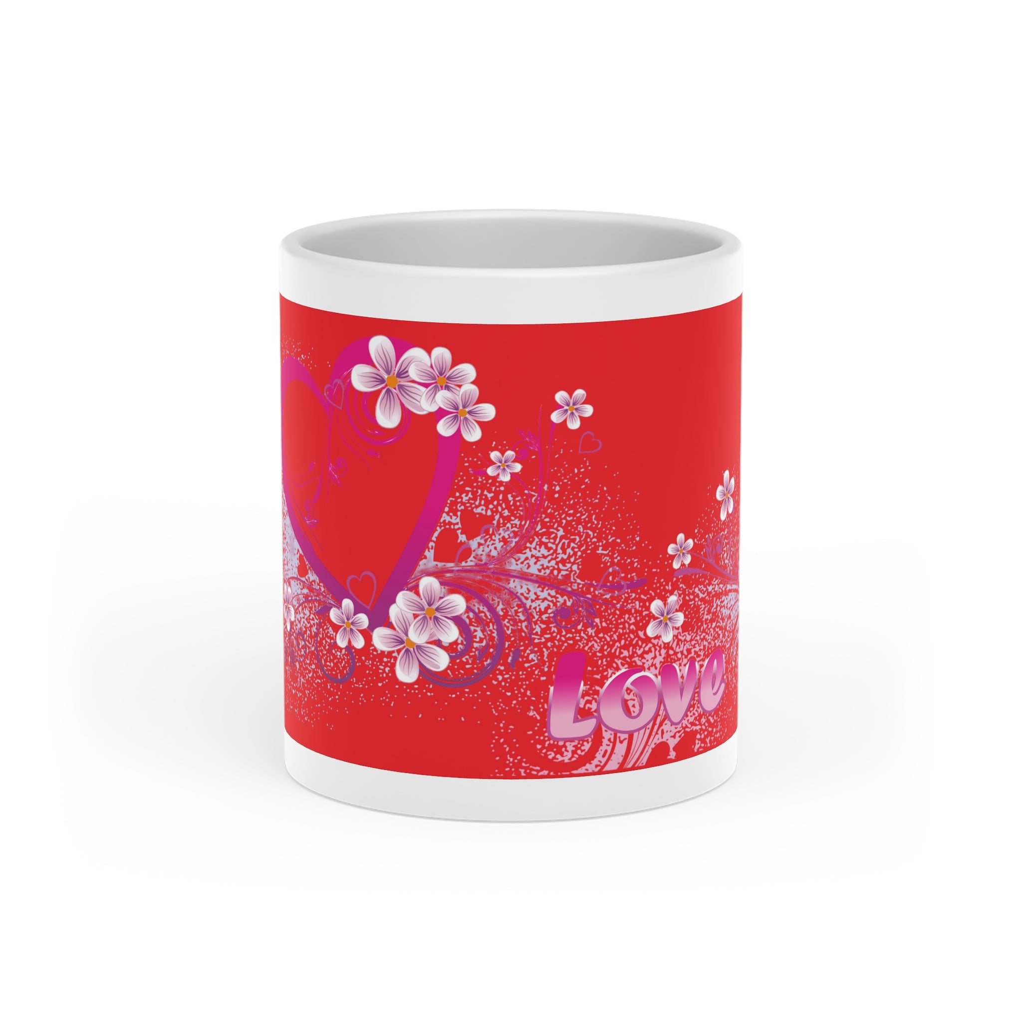 Valentine Heart Floral Mug – Red 'Love' Ceramic Coffee Cup