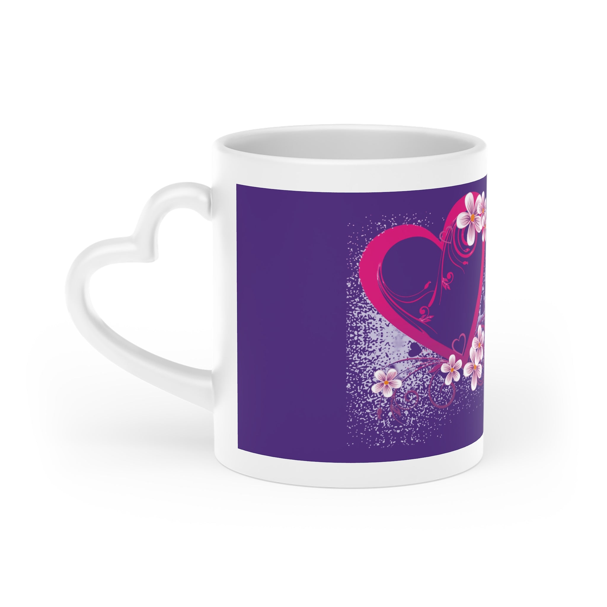 Love Heart Floral Mug — Purple Romance Coffee Cup ("Love")