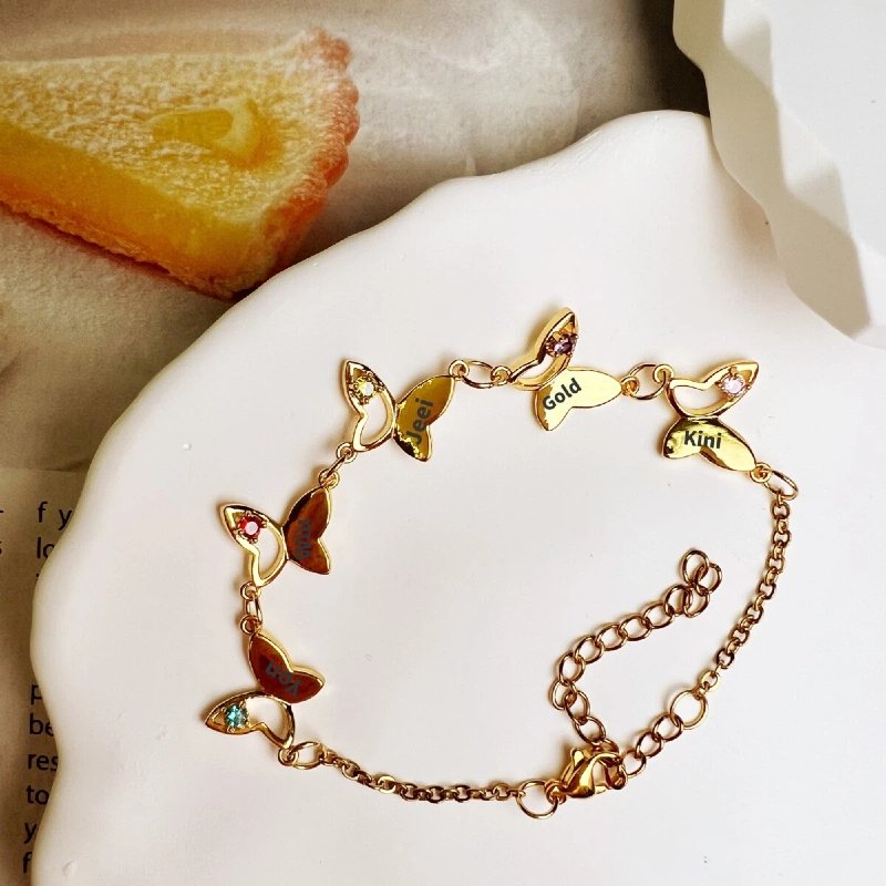Personalized Butterfly Birthstone Bracelet