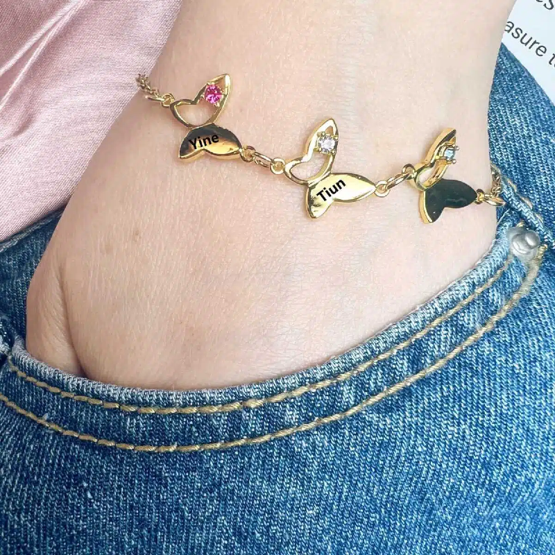 Personalized Butterfly Birthstone Bracelet