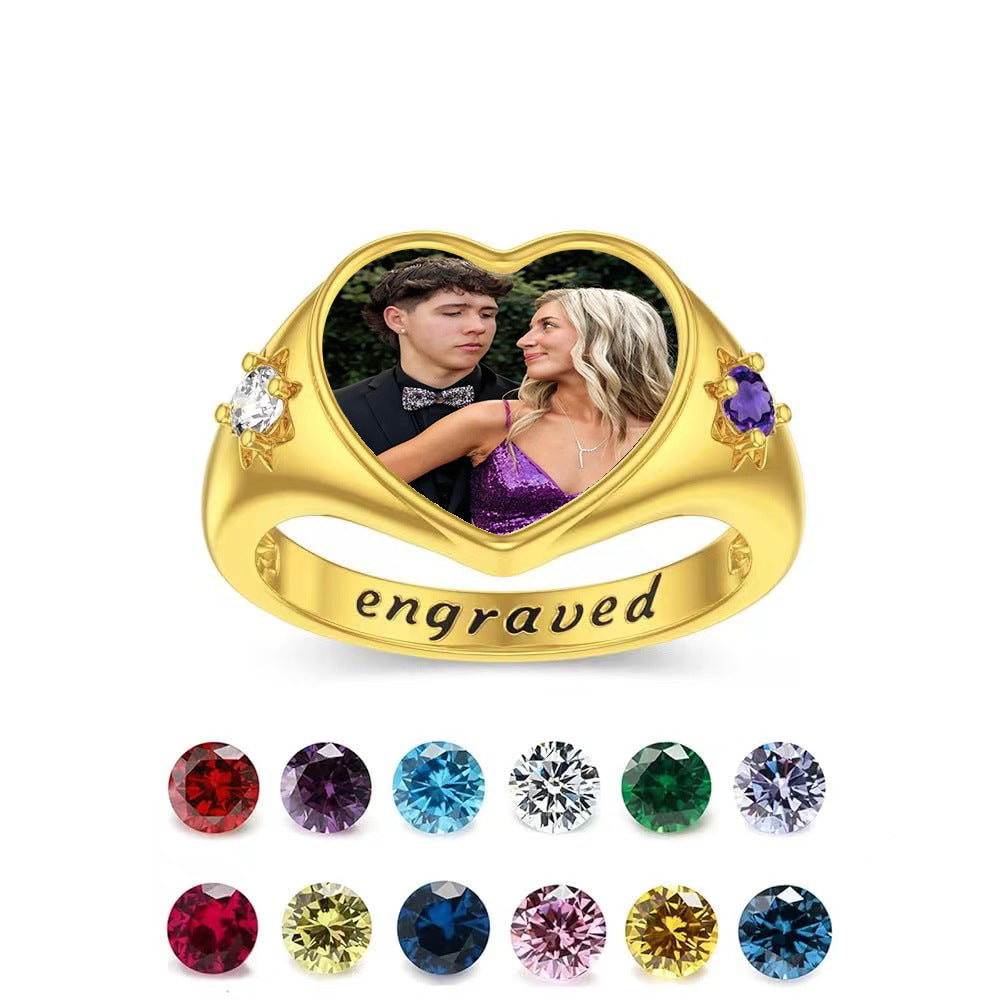 Personalized Birthstone Photo Ring
