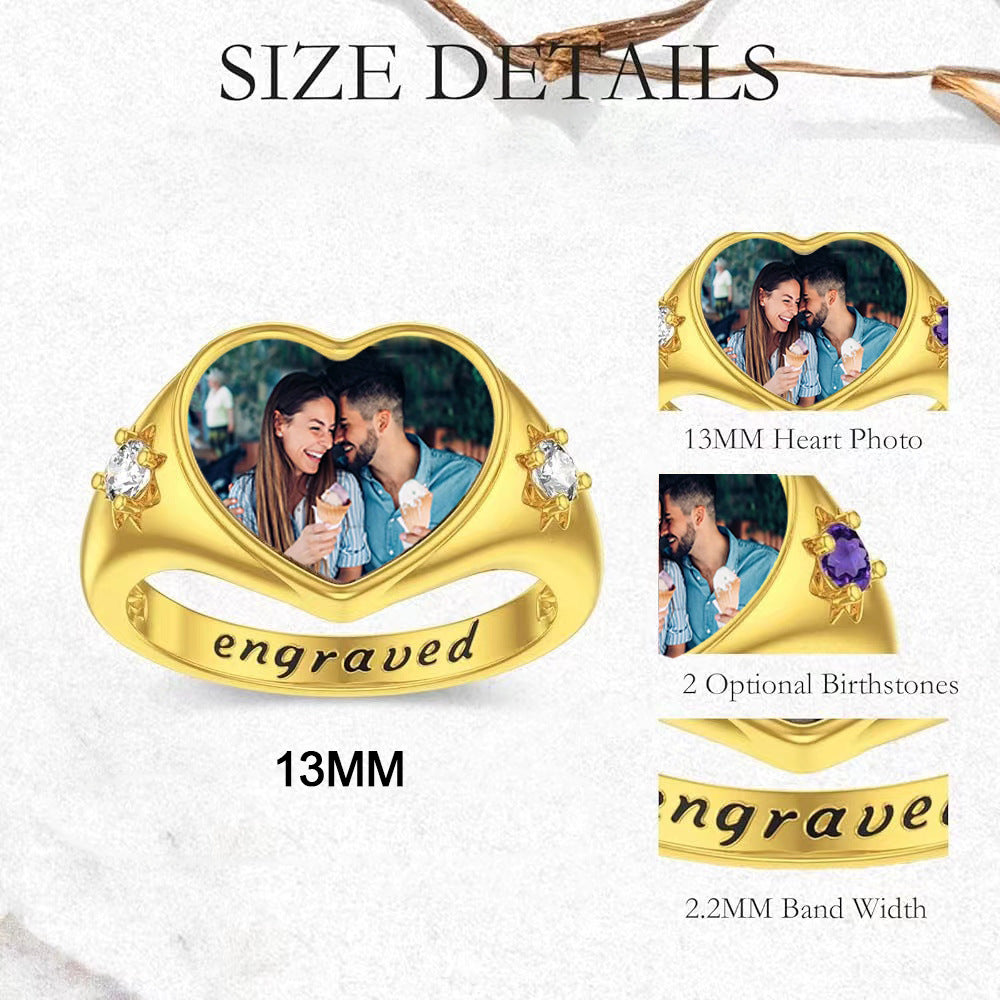 Personalized Birthstone Photo Ring