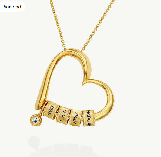 Heart Necklace with Engraved Beads