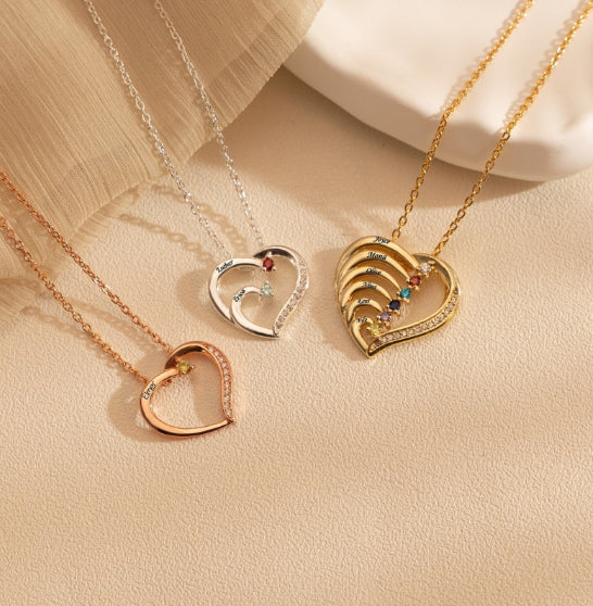 Personalized Heart Necklace with Birthstones
