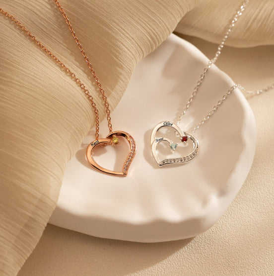 Personalized Heart Necklace with Birthstones