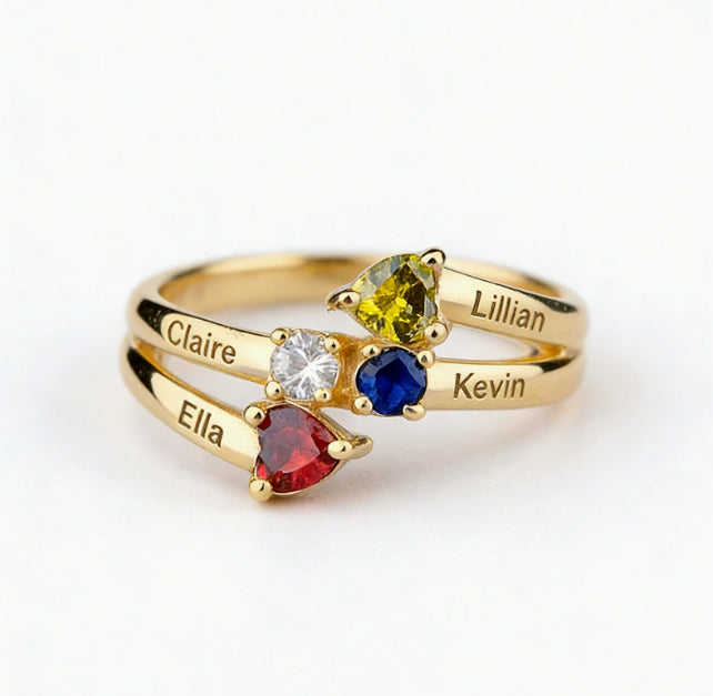 Four Heart Birthstone Ring