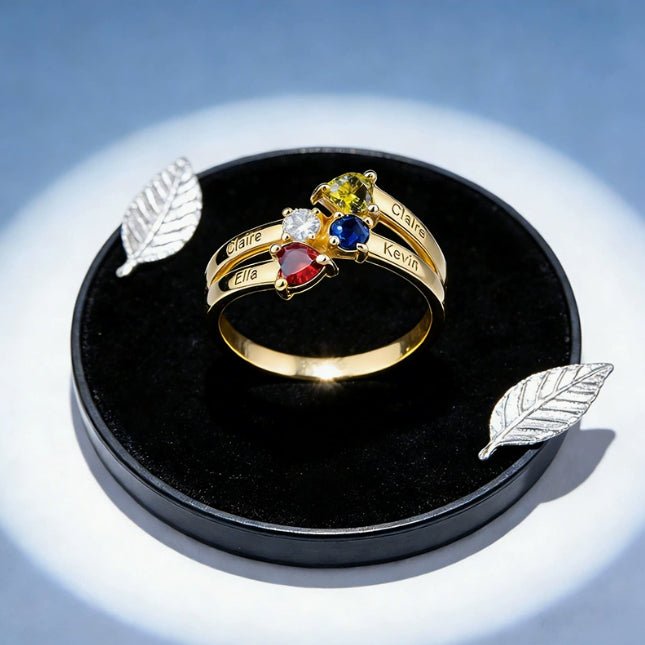 Four Heart Birthstone Ring