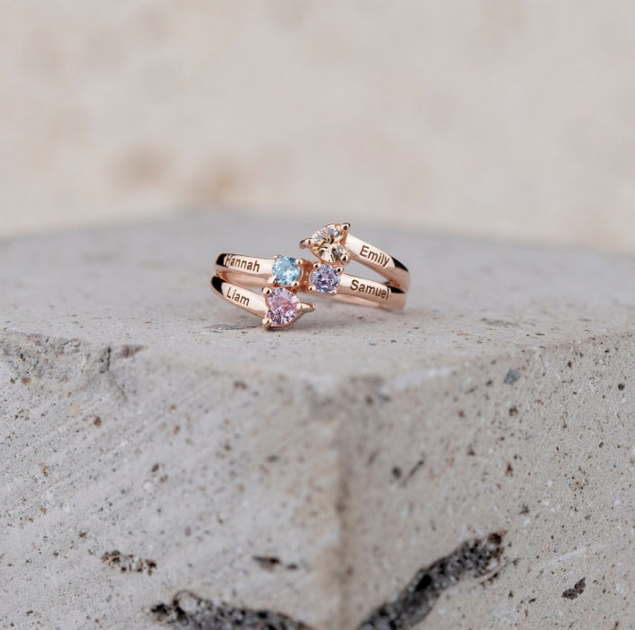 Four Heart Birthstone Ring