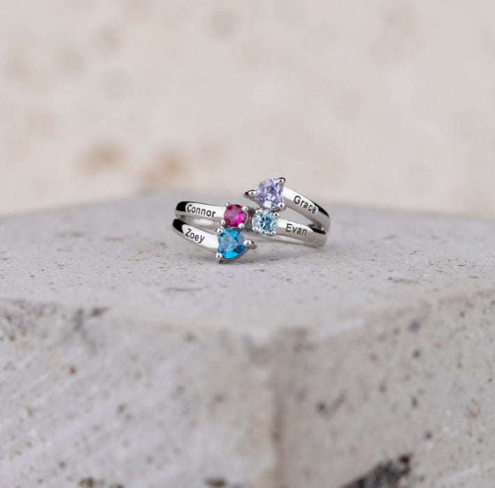 Four Heart Birthstone Ring