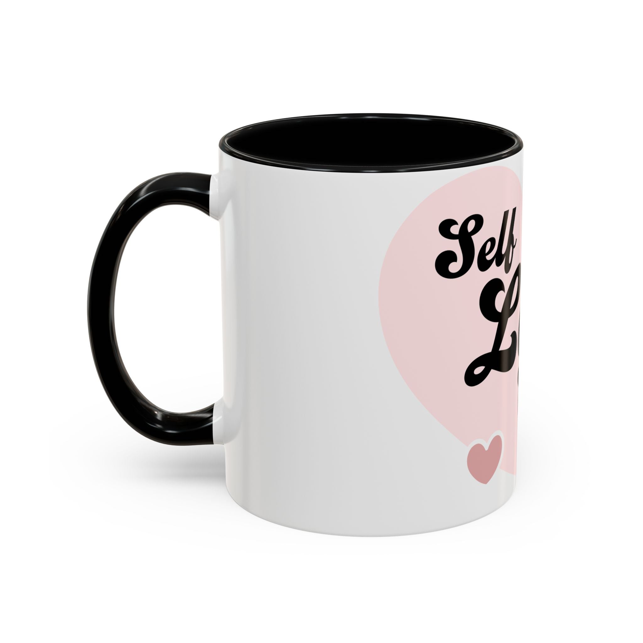 Self Love Club Coffee Mug — Pink Heart Accent Ceramic Mug (11/15oz)