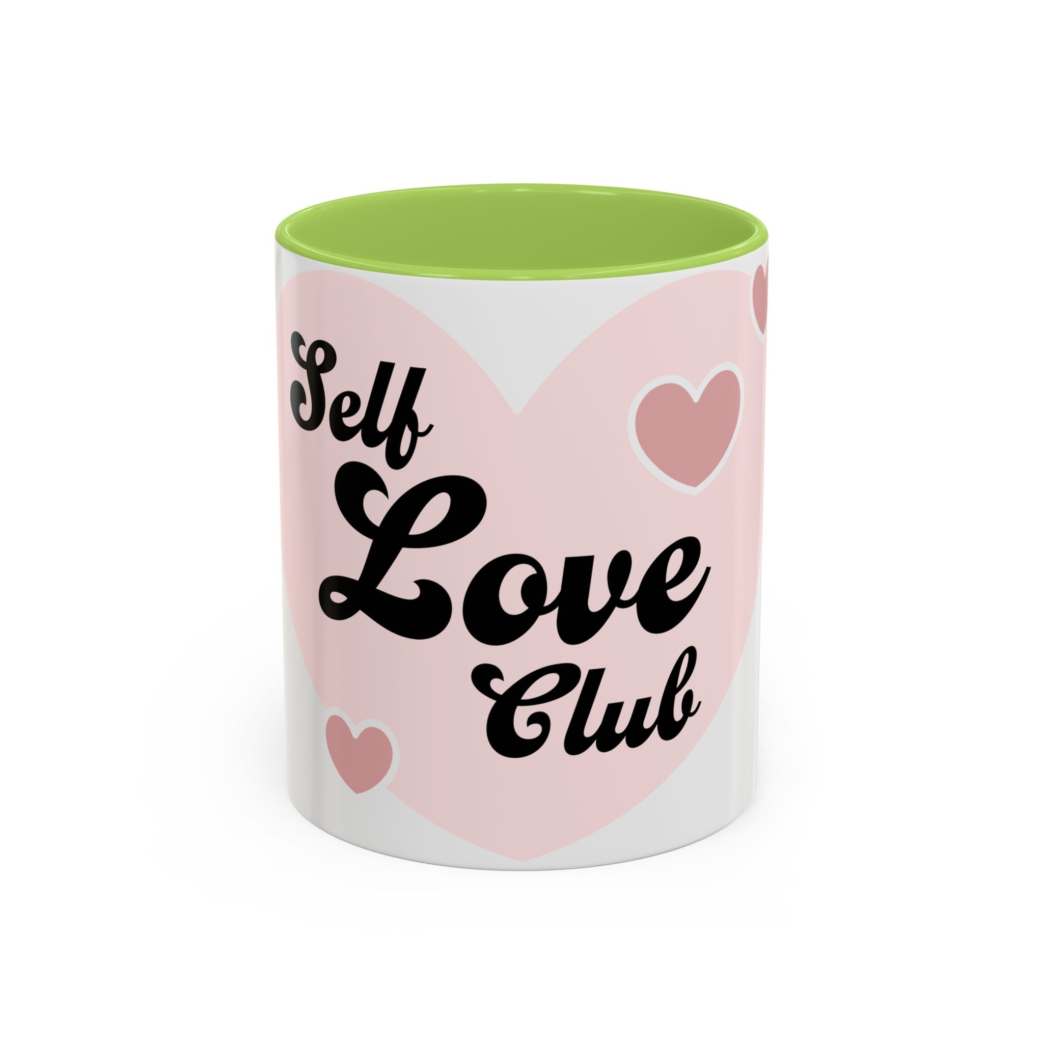 Self Love Club Coffee Mug — Pink Heart Accent Ceramic Mug (11/15oz)