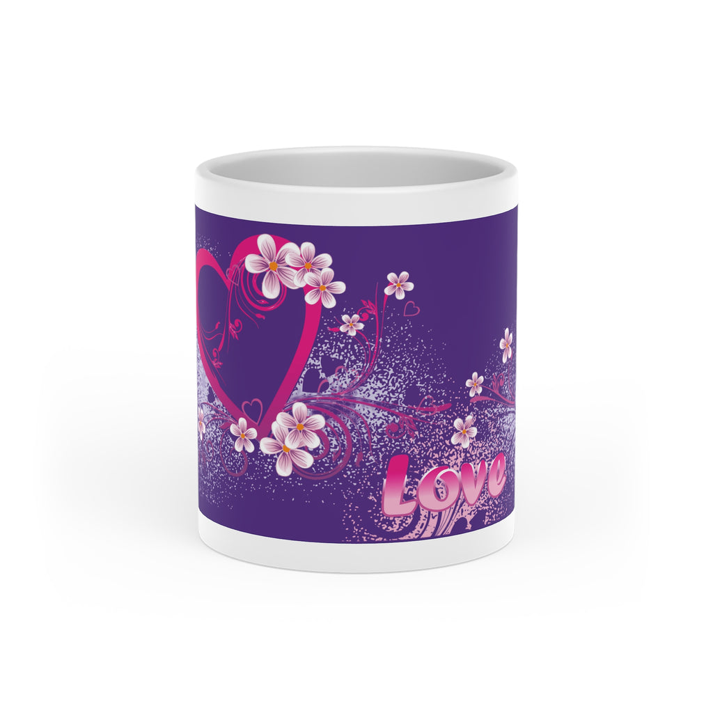 Love Heart Floral Mug — Purple Romance Coffee Cup ("Love")