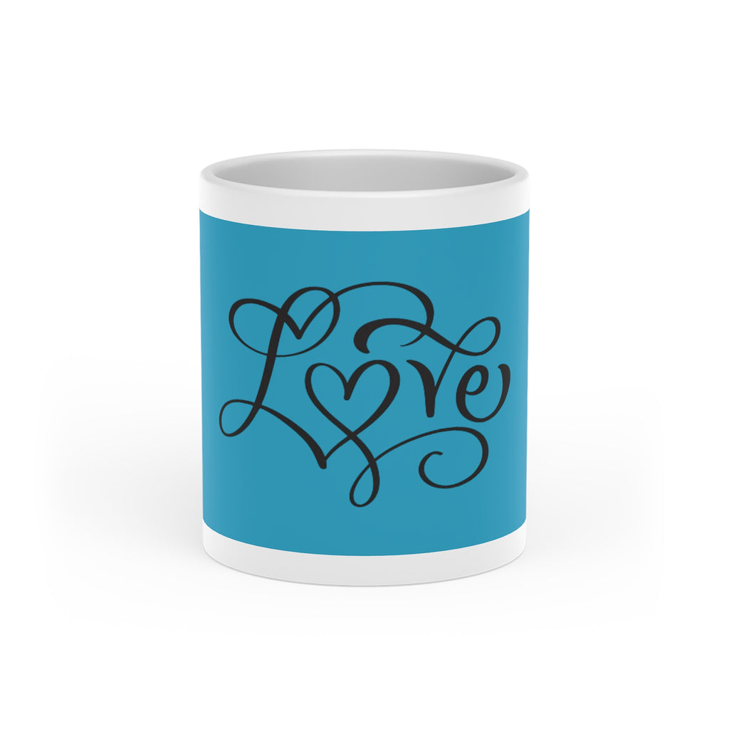 Love Script Mug — Heart Motif Ceramic Coffee Cup