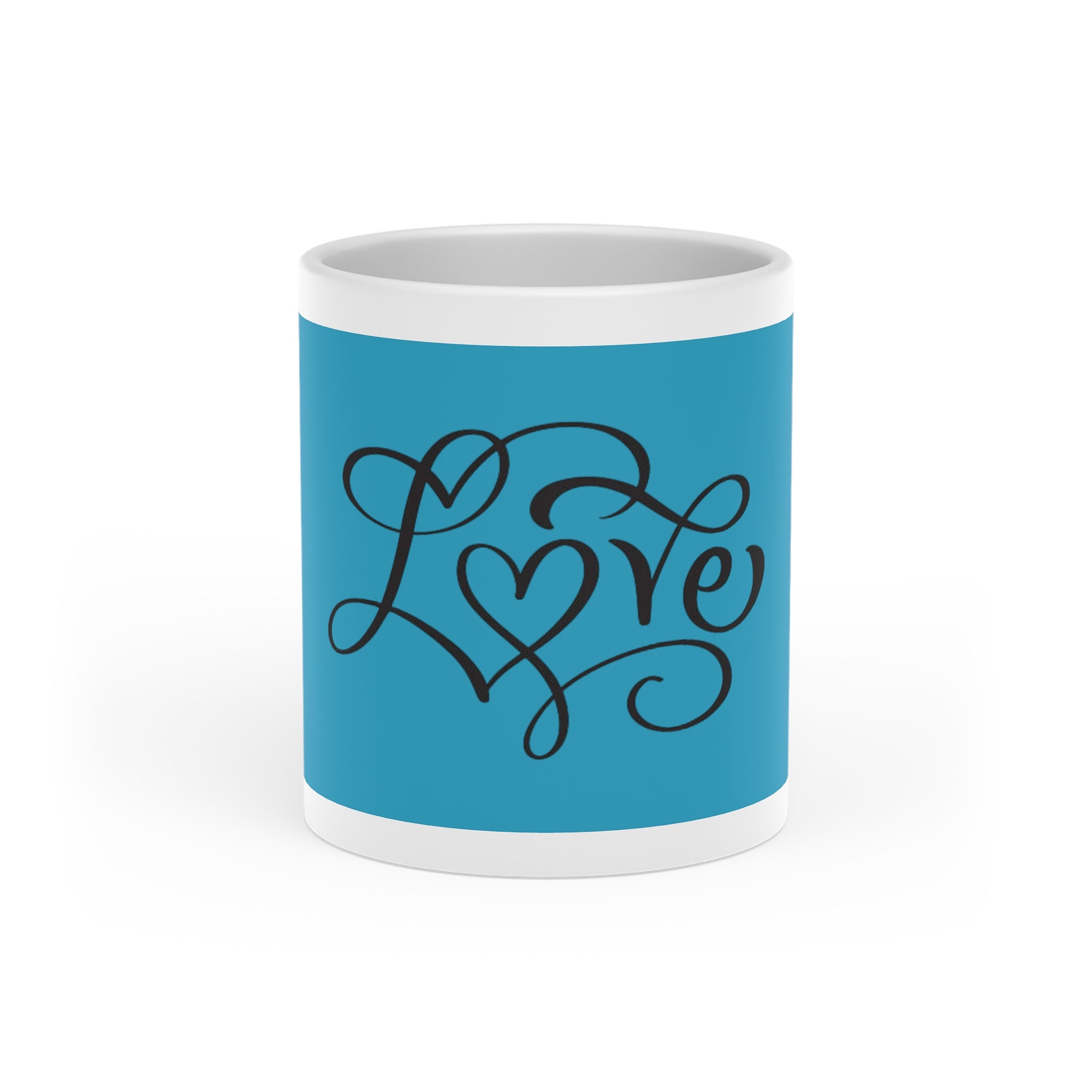 Love Script Mug — Heart Motif Ceramic Coffee Cup