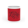 Love Script Heart Mug — Red Romantic Coffee Cup for Valentine’s Day