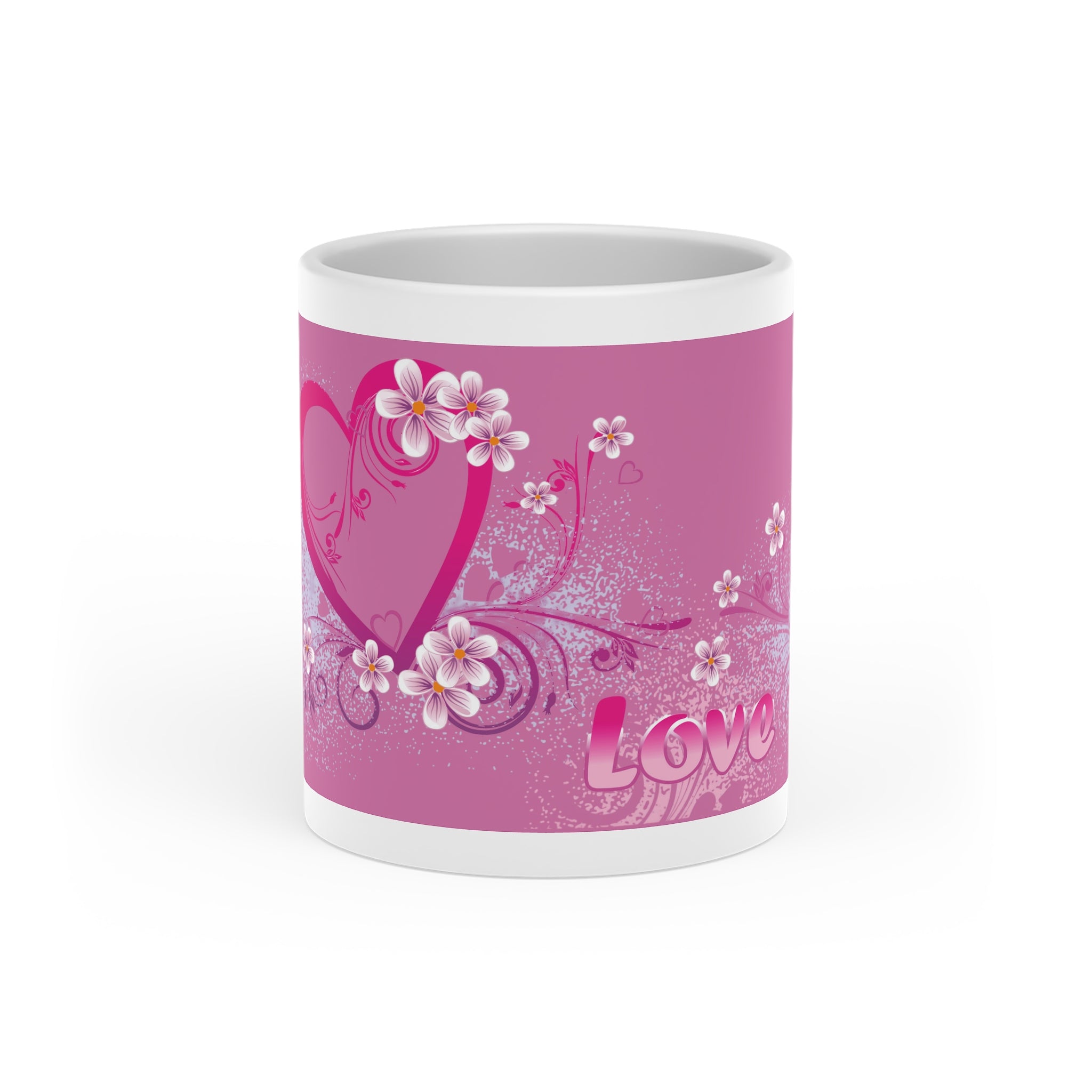 Pink Floral Love Mug — Heart Design Valentine’s Coffee Cup