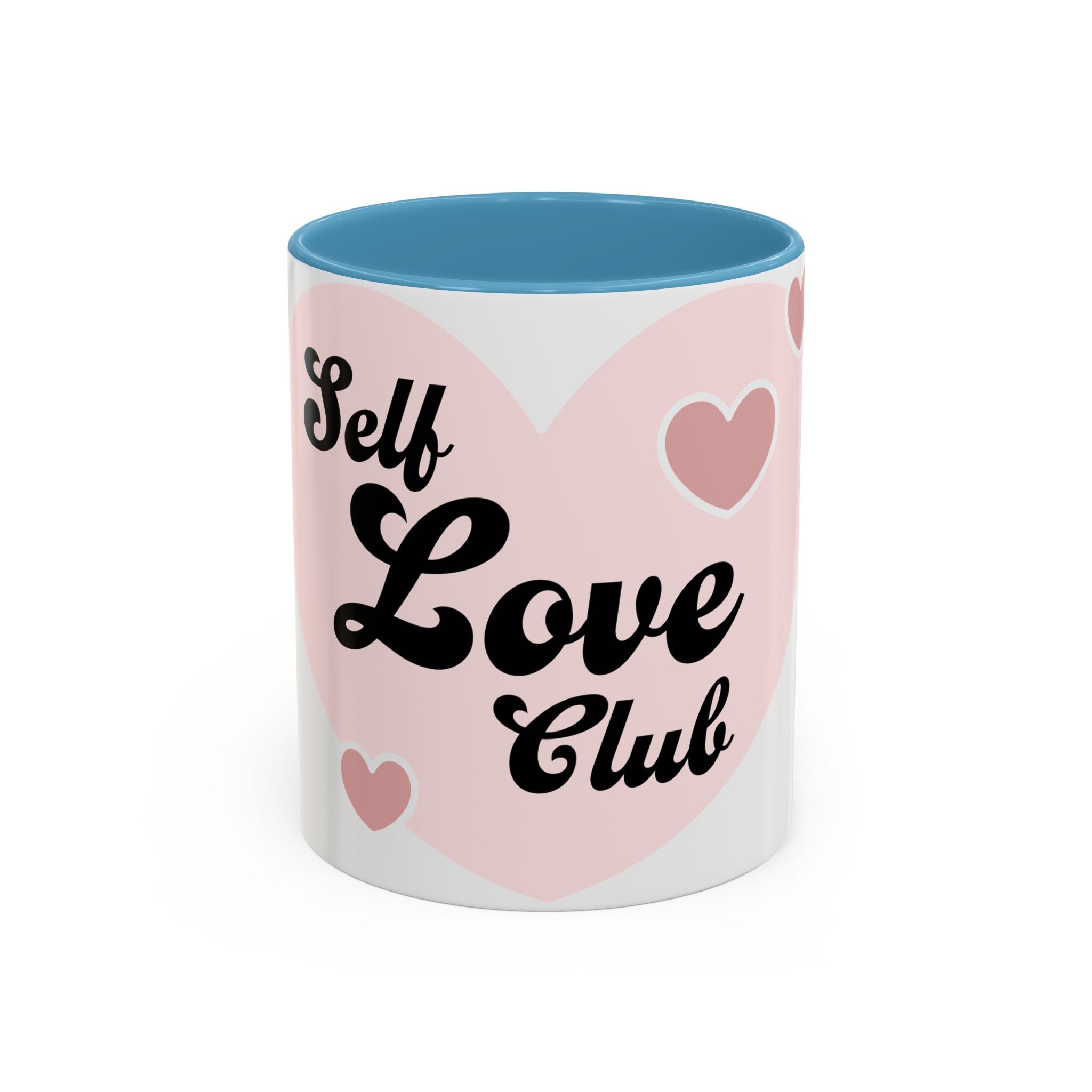 Self Love Club Coffee Mug — Pink Heart Accent Ceramic Mug (11/15oz)