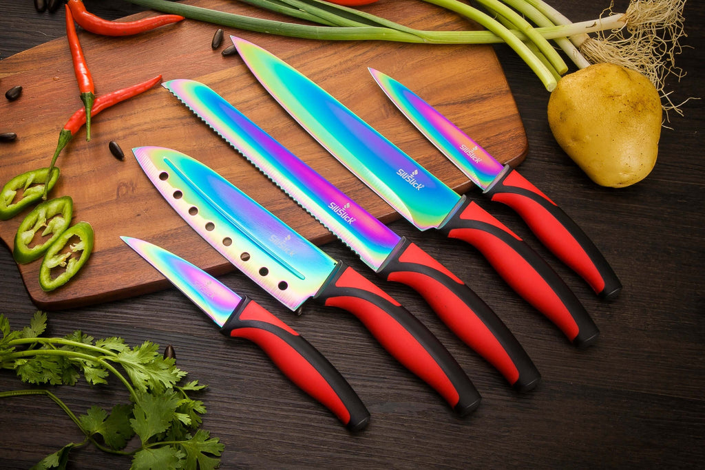 Kitchen Knife Set with Red Handles