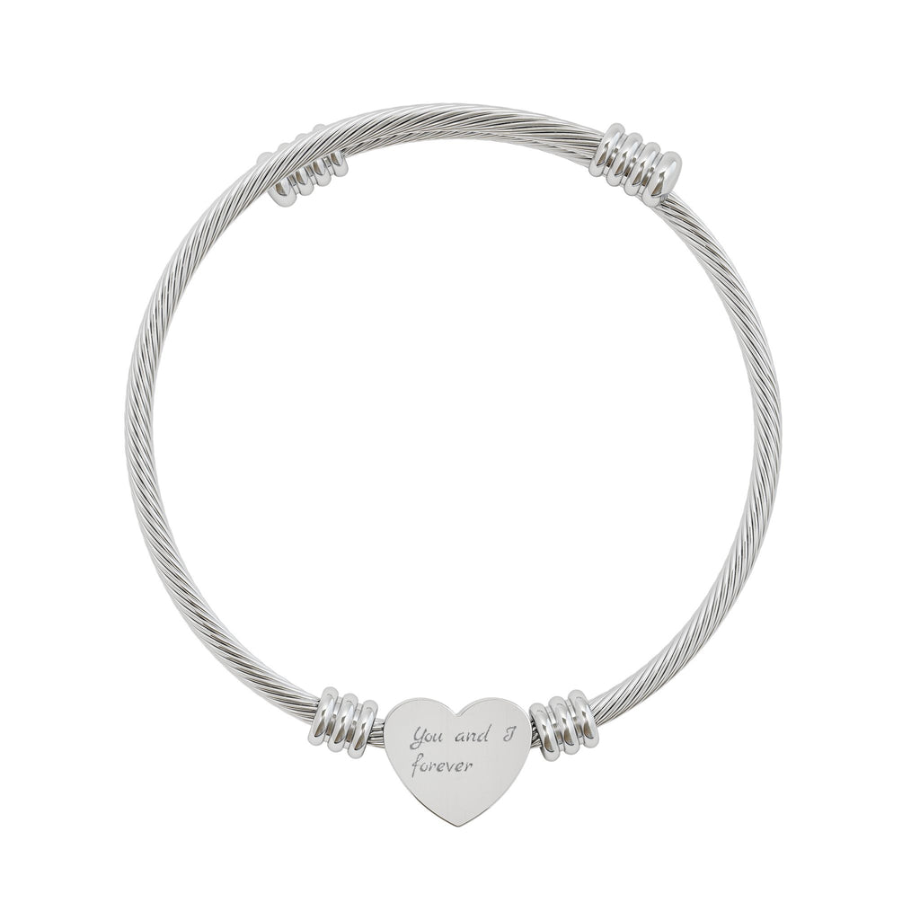 Engraved Heart Cuff Bracelet | Adjustable Wire Heart Bracelet