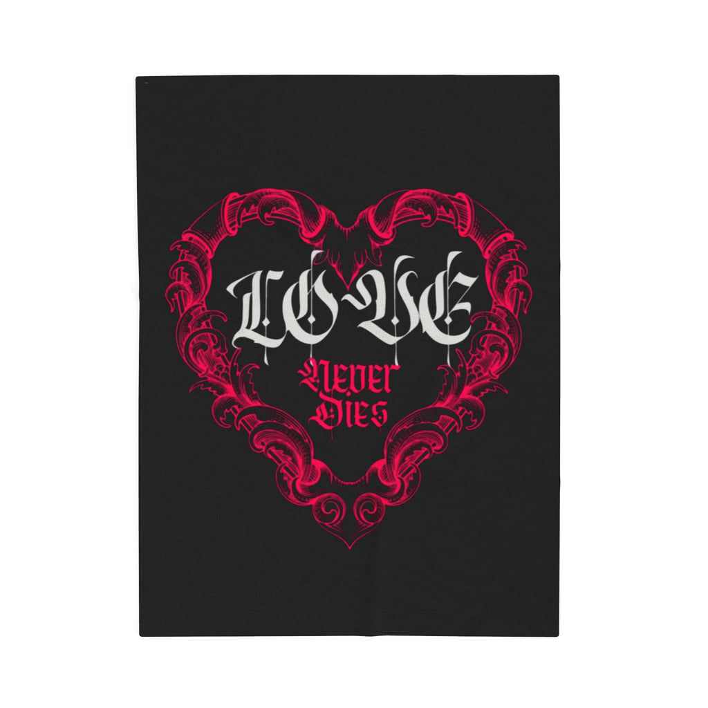 Velveteen Plush Blanket — Gothic "Love Never Dies" Heart Throw