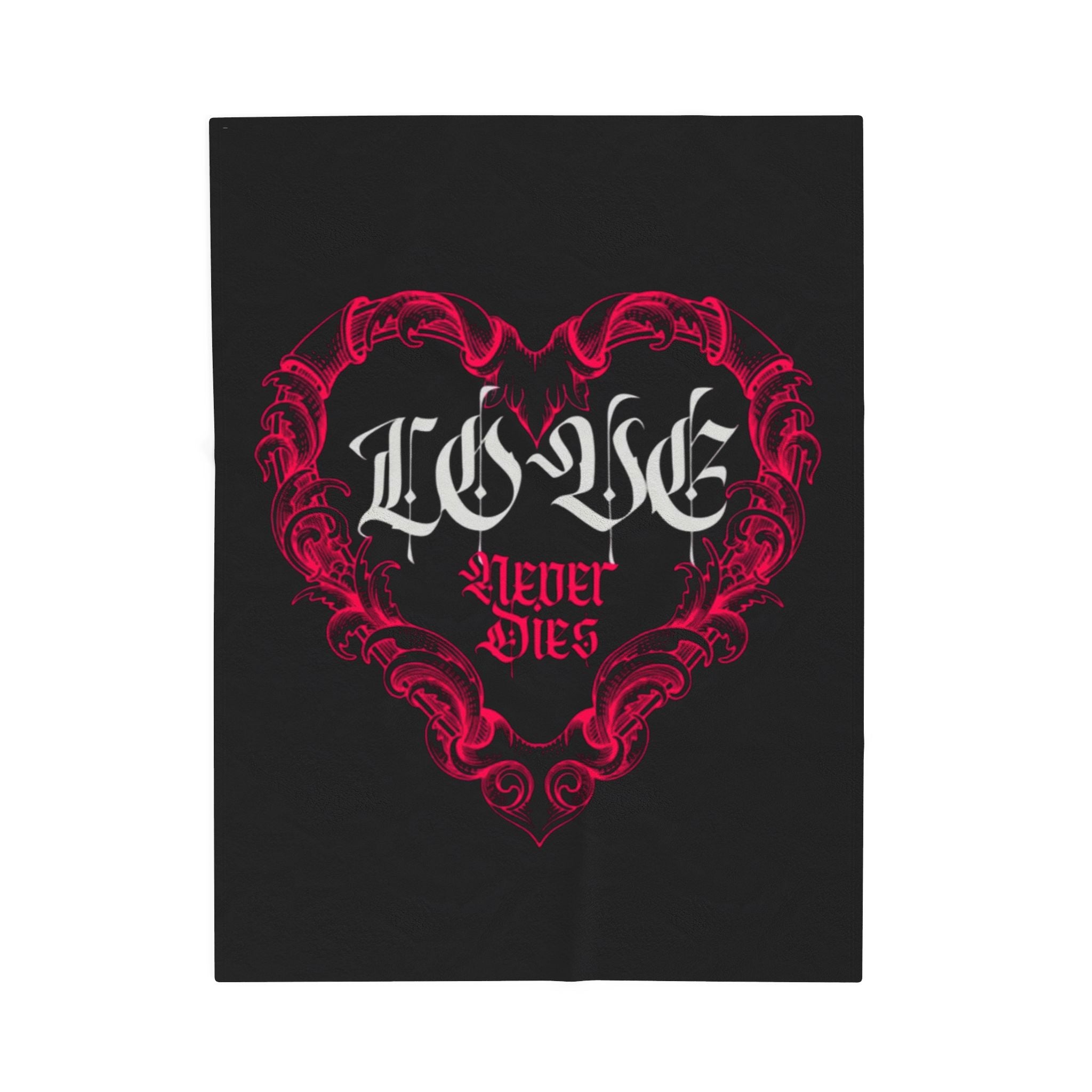 Velveteen Plush Blanket — Gothic "Love Never Dies" Heart Throw
