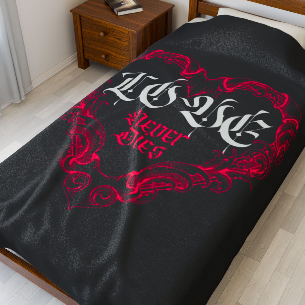 Velveteen Plush Blanket — Gothic "Love Never Dies" Heart Throw