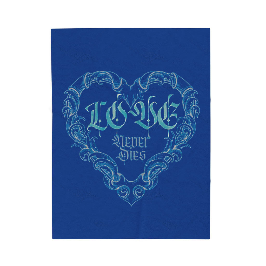Plush Blanket — 'Love Never Dies' Blue Gothic Heart Velveteen Throw