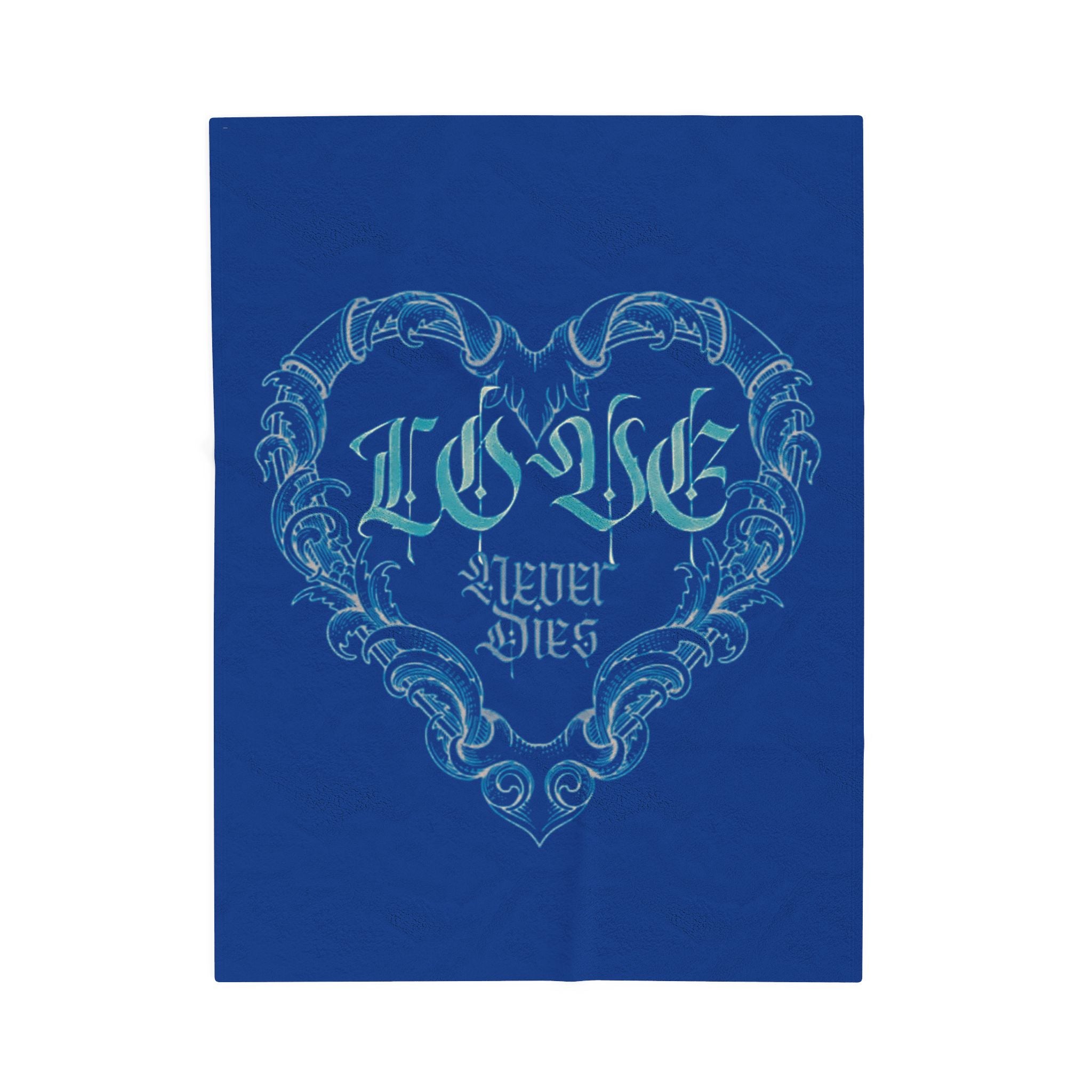 Plush Blanket — 'Love Never Dies' Blue Gothic Heart Velveteen Throw