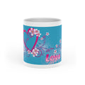 Love Floral Heart Mug — Romantic Pink Heart & Blossoms on Teal Coffee Cup