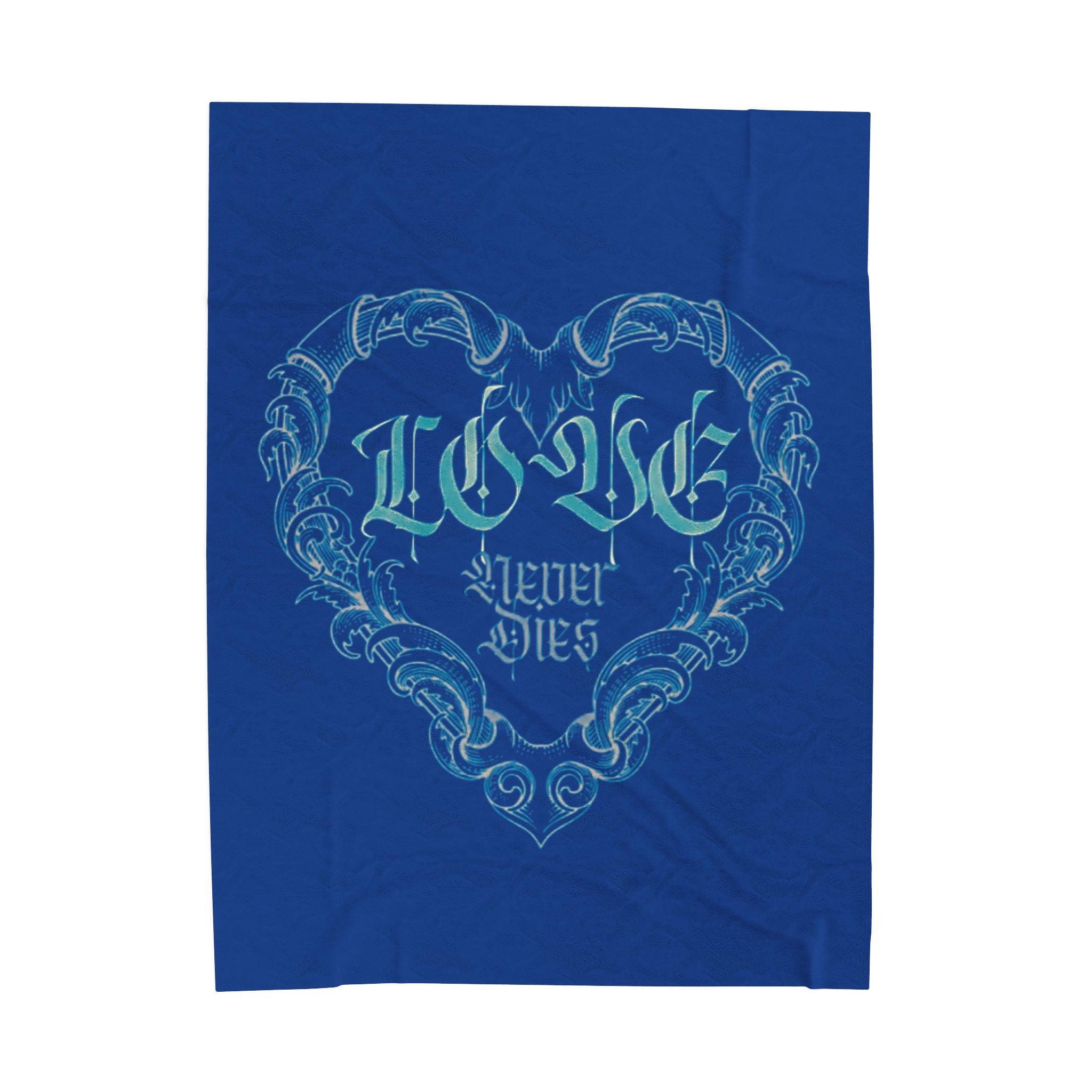Plush Blanket — 'Love Never Dies' Blue Gothic Heart Velveteen Throw