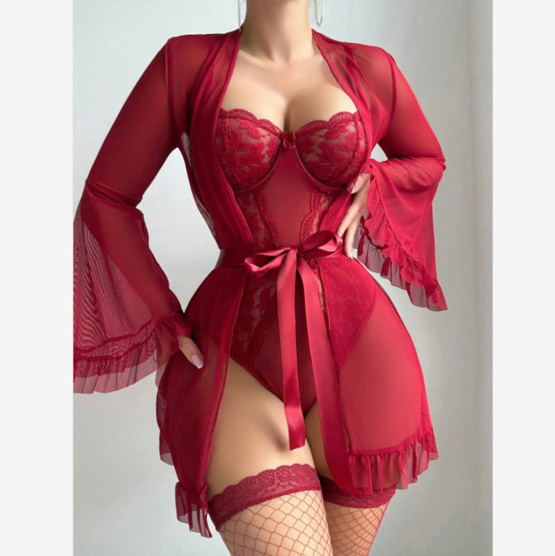Lace Suspender Robe Set