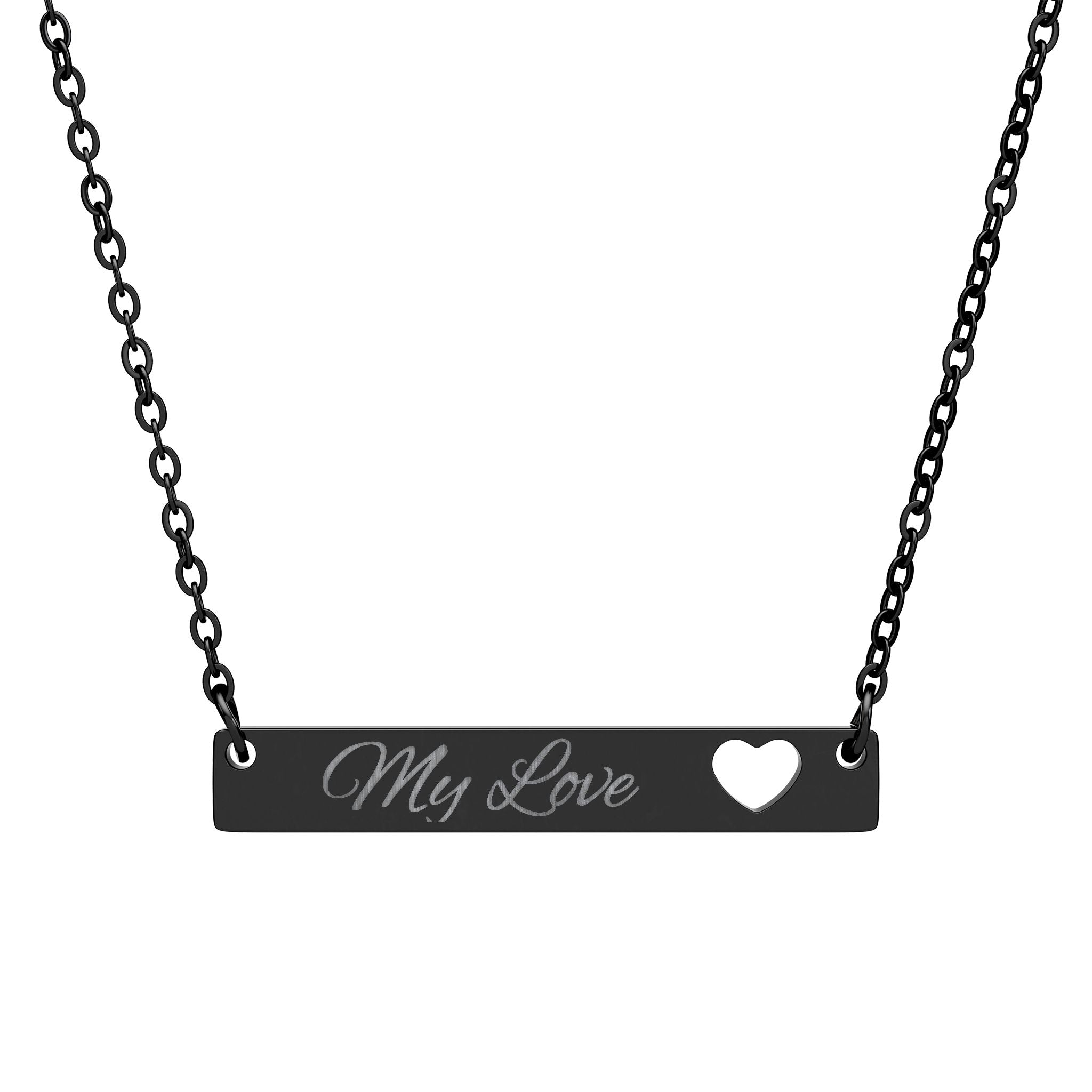 Cutout Heart Bar Necklace Engraved Name Bar | Personalized Bar Necklace