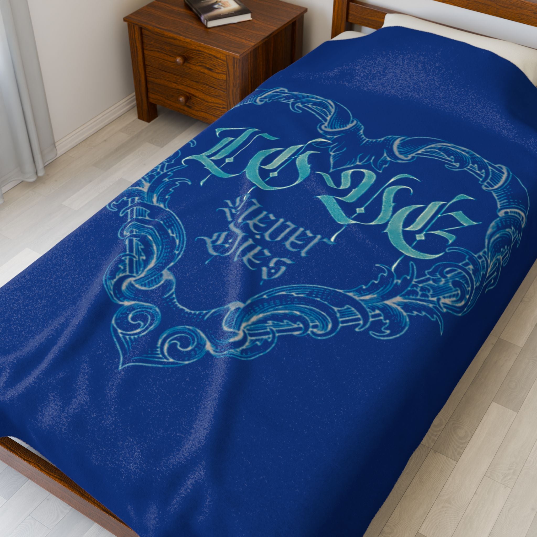 Plush Blanket — 'Love Never Dies' Blue Gothic Heart Velveteen Throw