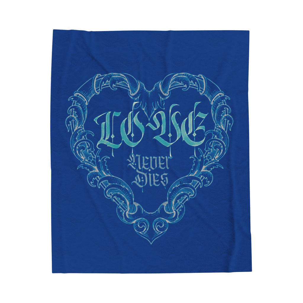 Plush Blanket — 'Love Never Dies' Blue Gothic Heart Velveteen Throw