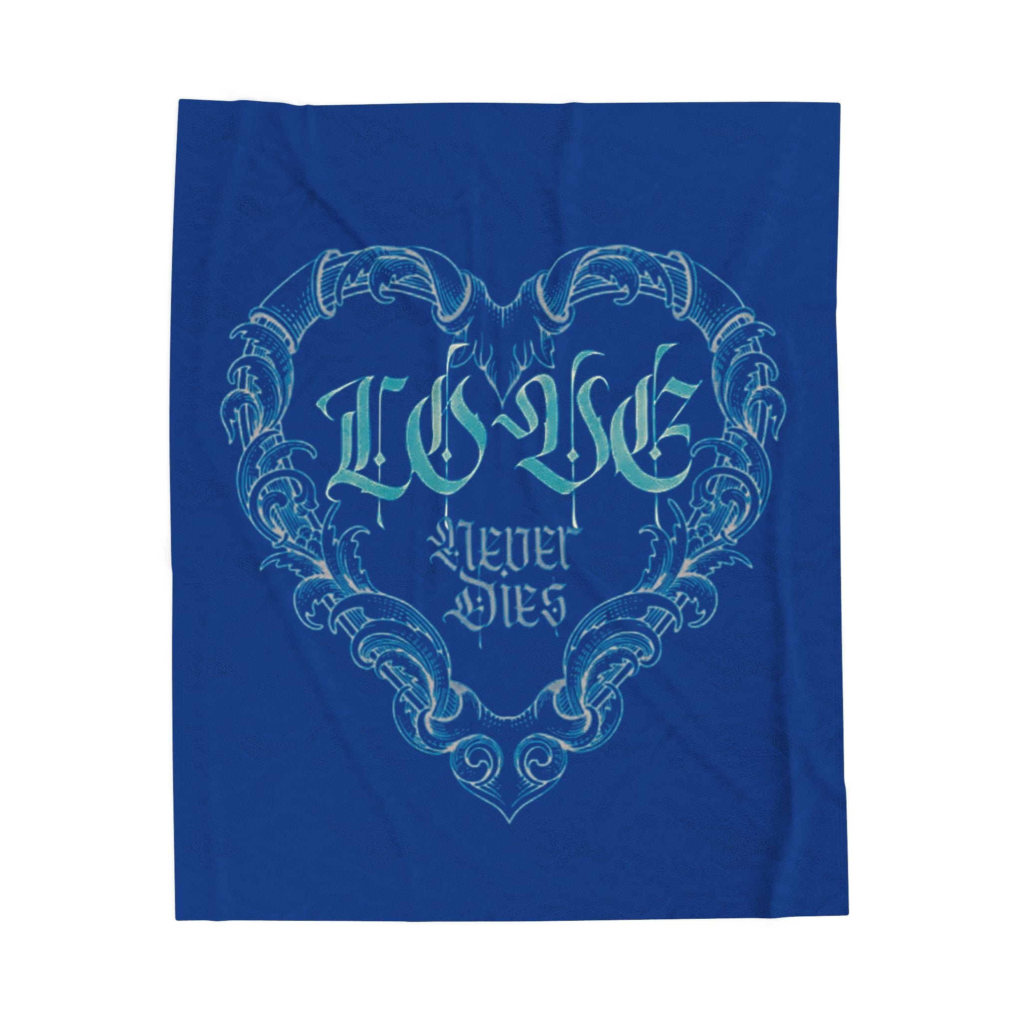 Plush Blanket — 'Love Never Dies' Blue Gothic Heart Velveteen Throw