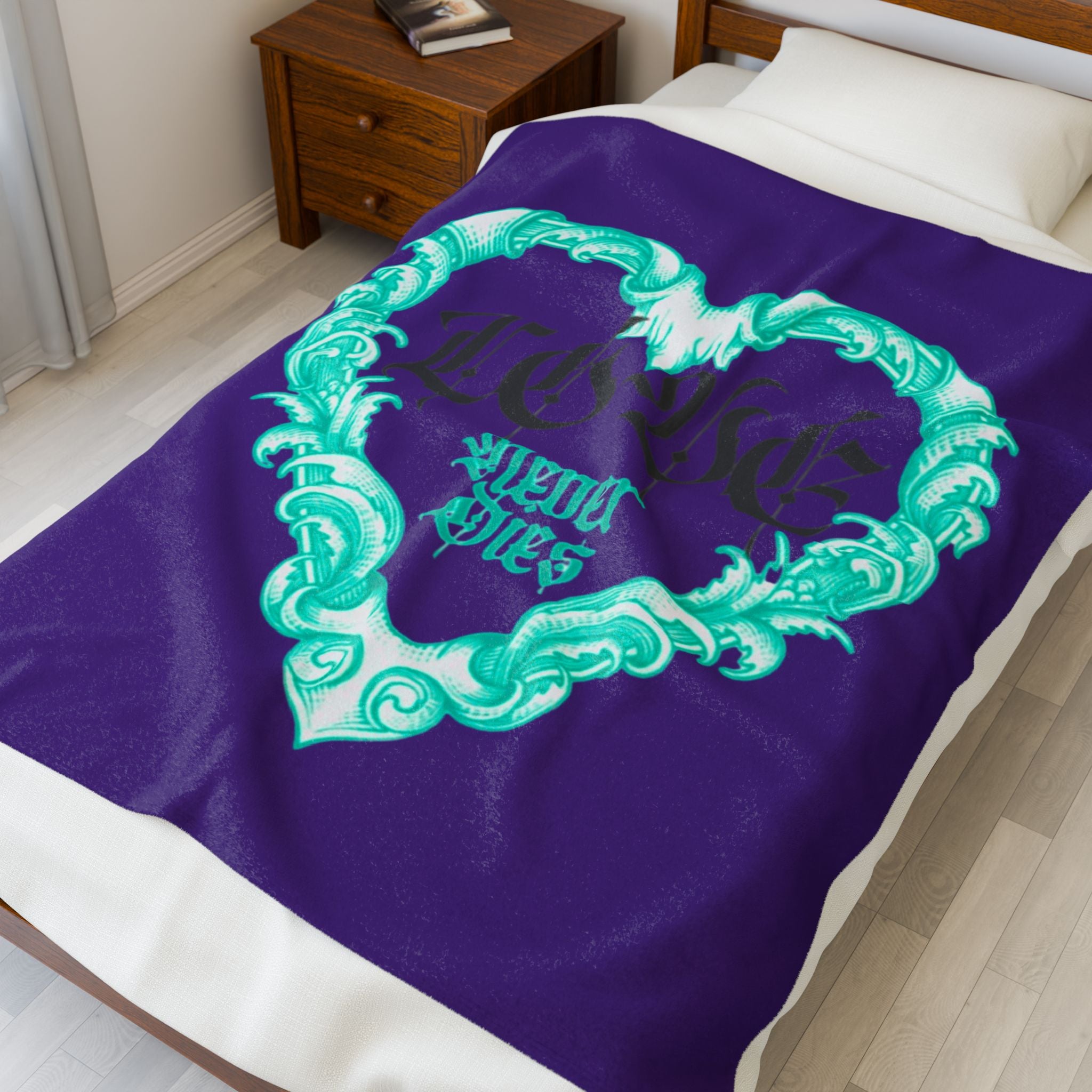 Velveteen Plush Blanket — Gothic Heart 'Love Never Dies' Velour Throw