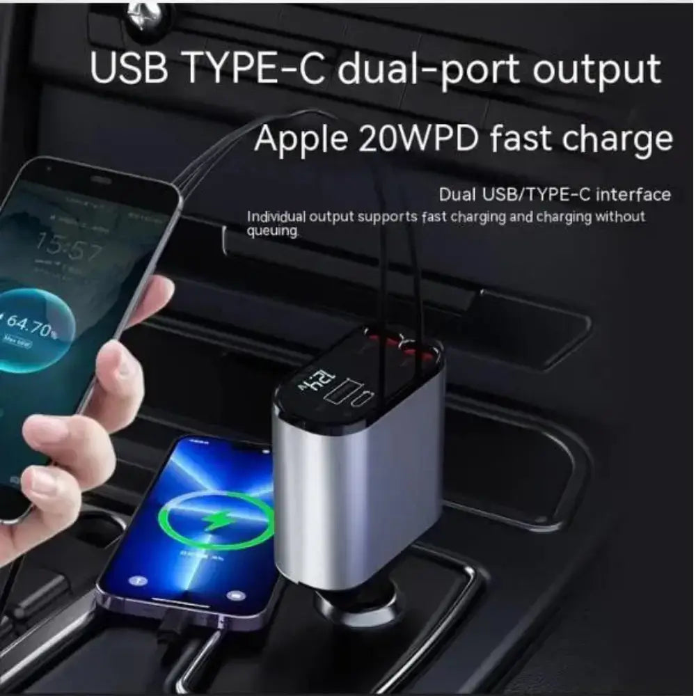 100W Car Phone Charger USB & Type-C
