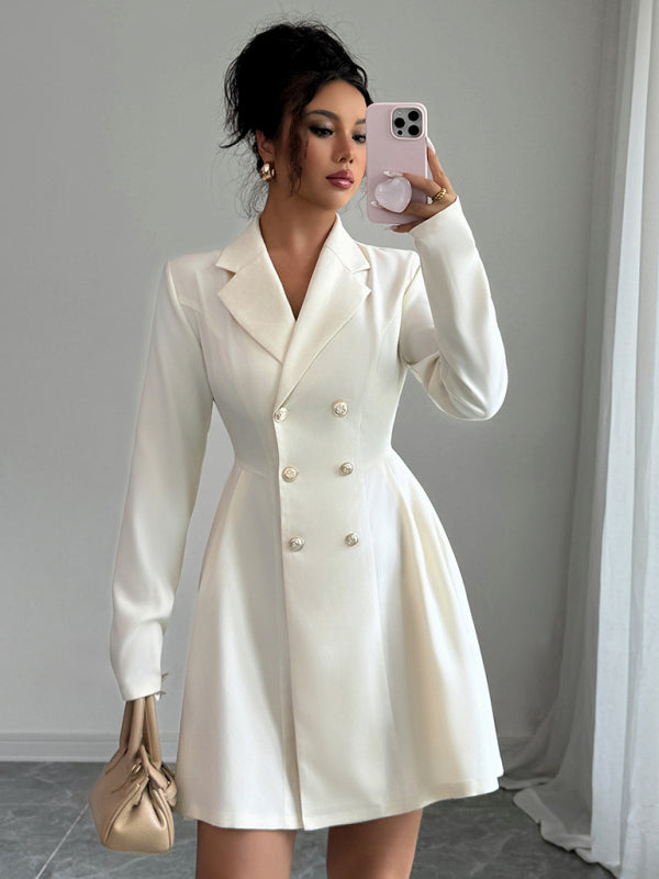 Button Long Sleeve Short Dress