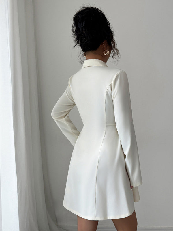 Button Long Sleeve Short Dress